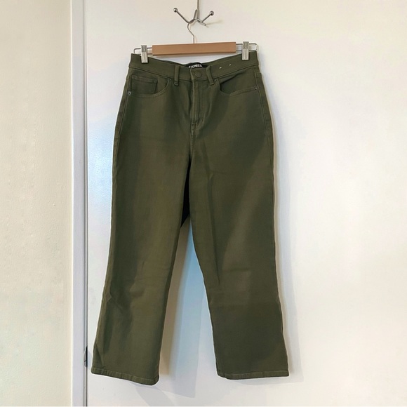 Express High Waisted Cropped Wide Leg Olive Green Pants - Picture 1 of 5